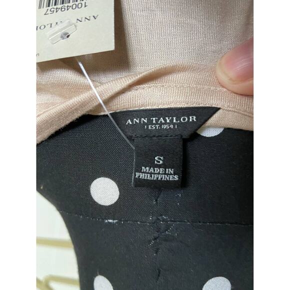 Ann Taylor Womens Top Size‎ Small Beige Black Mesh Bow Lyocell NEW - Picture 6 of 6